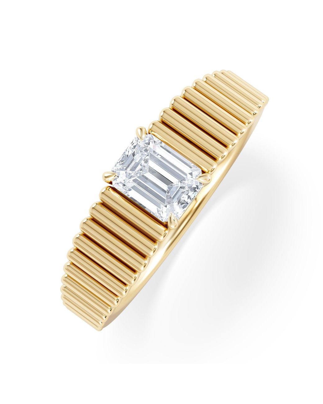 The Diamond Store Metallic Flute 0.50Ct Emerald Cut Lab Grown Diamond Solitaire Ring 18K