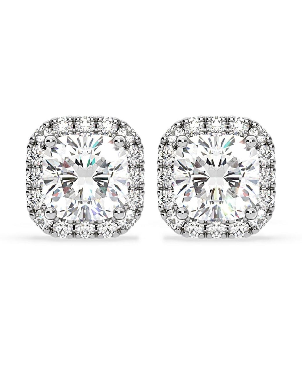 The Diamond Store Metallic Beatrice Cushion Cut Lab Diamond Halo Earrings 2.45Ct