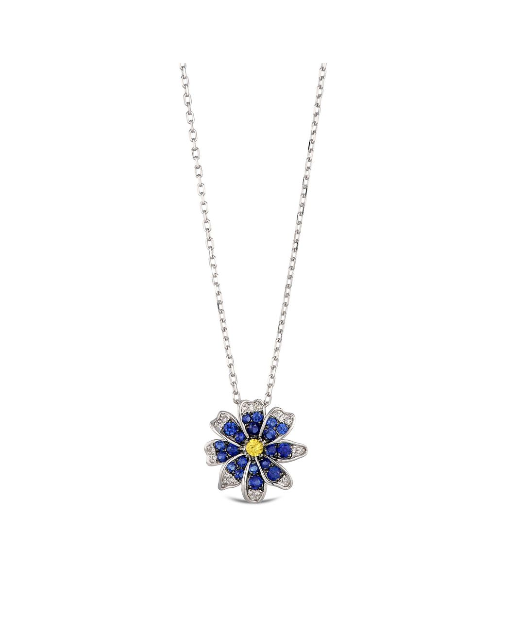 The Diamond Store White Stellato 0.46Ct Lab And Sapphire Flower Pendant Necklace