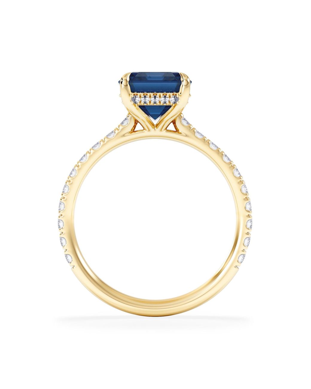 The Diamond Store Blue Amora Gem 2.50Ct Emerald Cut Lab Sapphire Hidden Halo Engagement Ring With Side Stones