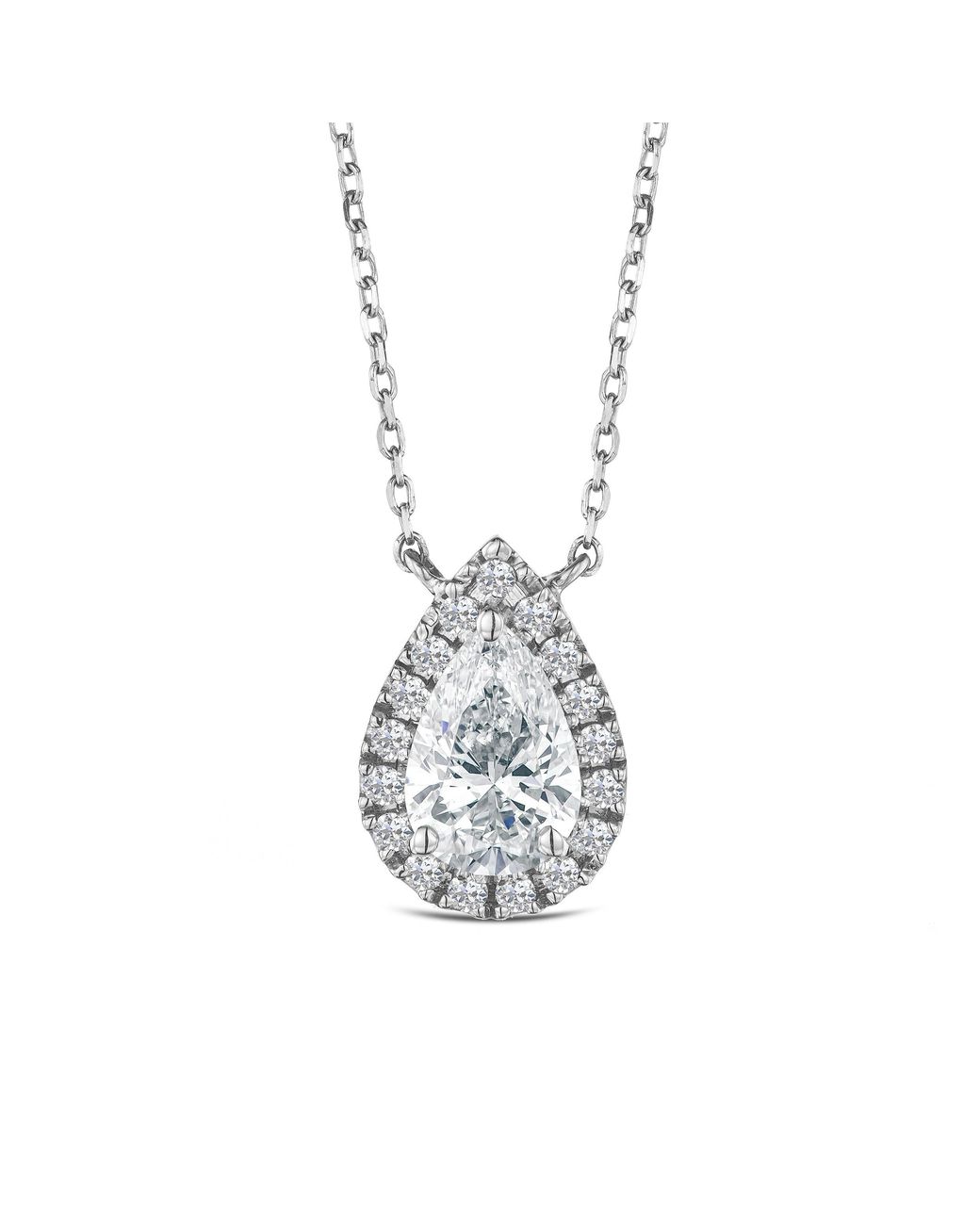 The Diamond Store White Lumia Pear Cut Lab Diamond Halo Pendant 1.20Ct F/Vs