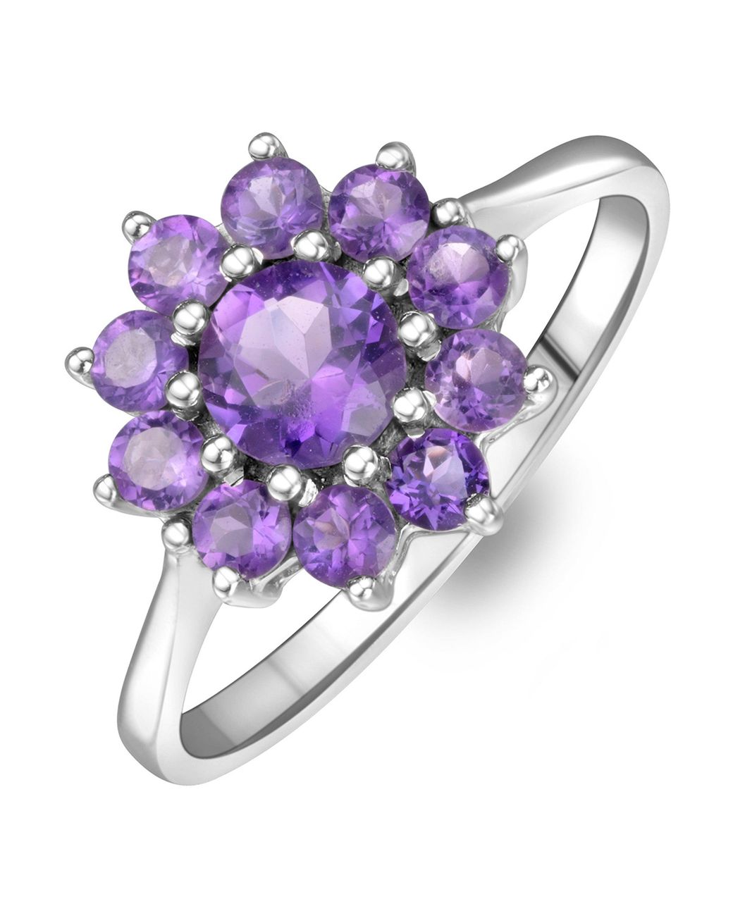 The Diamond Store Purple 0.94Ct Amethyst Cluster Ring