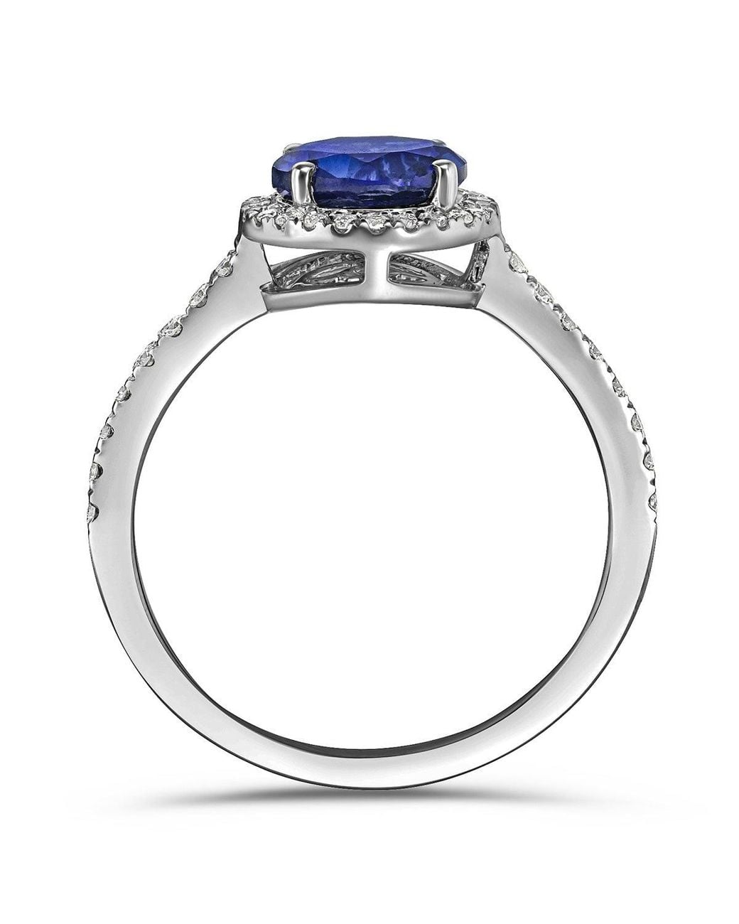 The Diamond Store Blue Astra 3.60Ct Lab Sapphire And Diamond Halo Shoulder Set Round Cut Ring