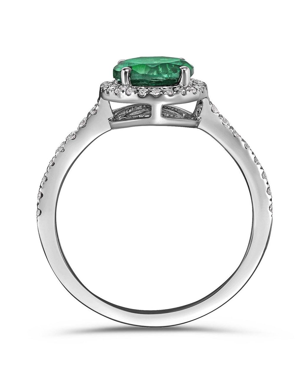 The Diamond Store Green Astra 2.50Ct Lab Emerald And Diamond Halo Shoulder Set Round Cut Ring