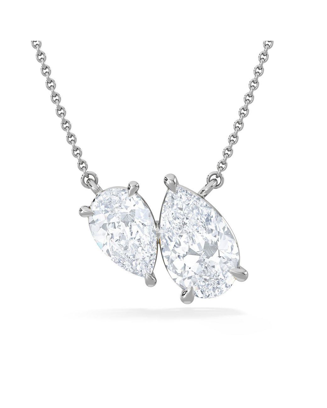 The Diamond Store Metallic Toi Et Moi 3.00Ct Pear Cut Lab Diamond 2 Stone Necklace