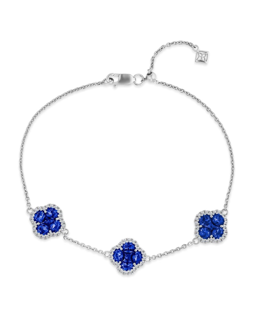 The Diamond Store Blue Alegria 3.00Ct Lab Sapphire 3 Clover Halo Bracelet