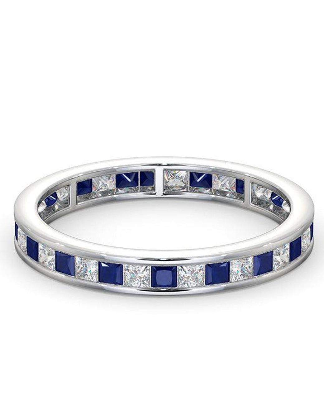 The Diamond Store Blue Eternity Ring Lauren Diamonds G/Vs And Sapphire 1.20Ct -18K
