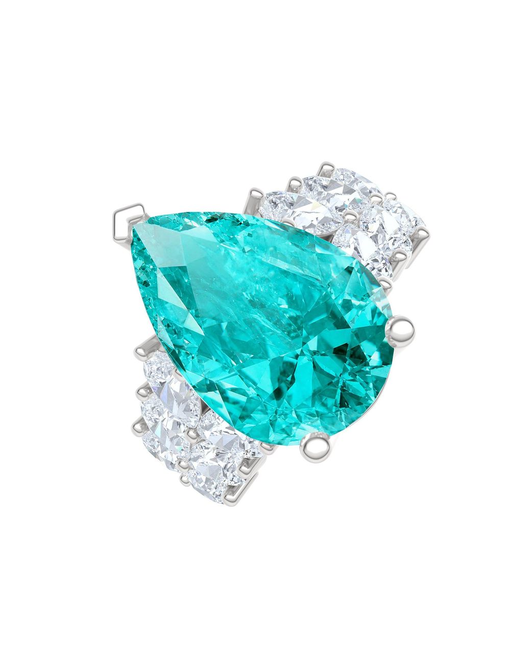 The Diamond Store Blue 7.00Ct Pear Cut Lab Paraíba Yag Ring With Lab Diamond Shoulders