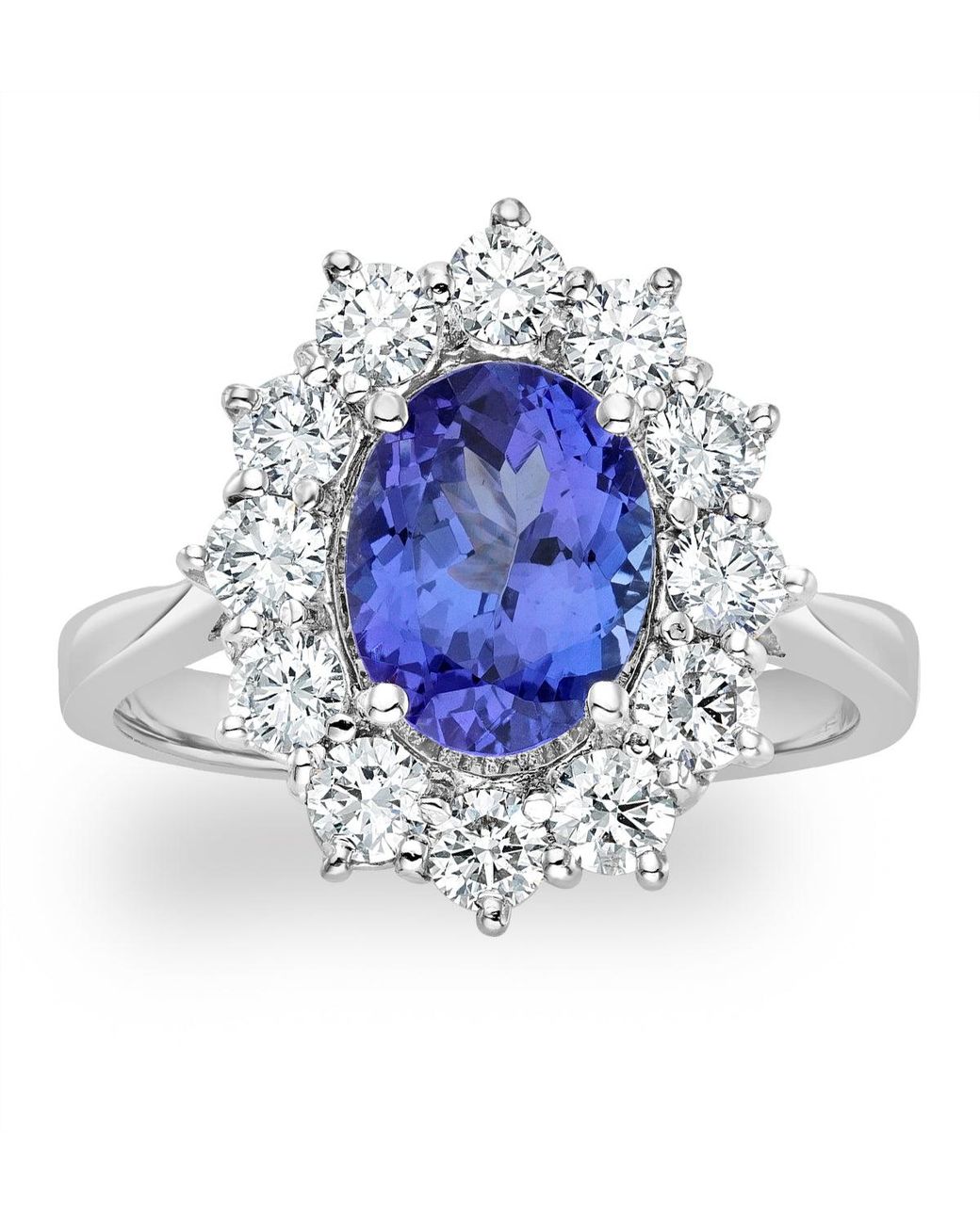 The Diamond Store Blue Tanzanite 1.7Ct And Diamond 1Ct Cluster Ring