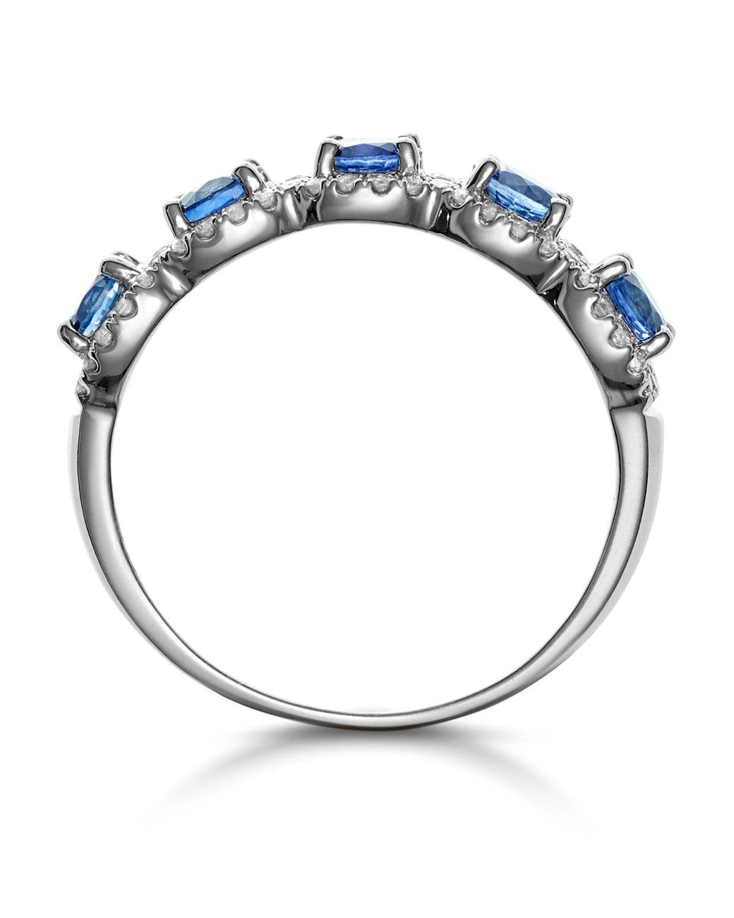 The Diamond Store Blue Sapphire And Diamond Halo 5 Stone Asteria Ring