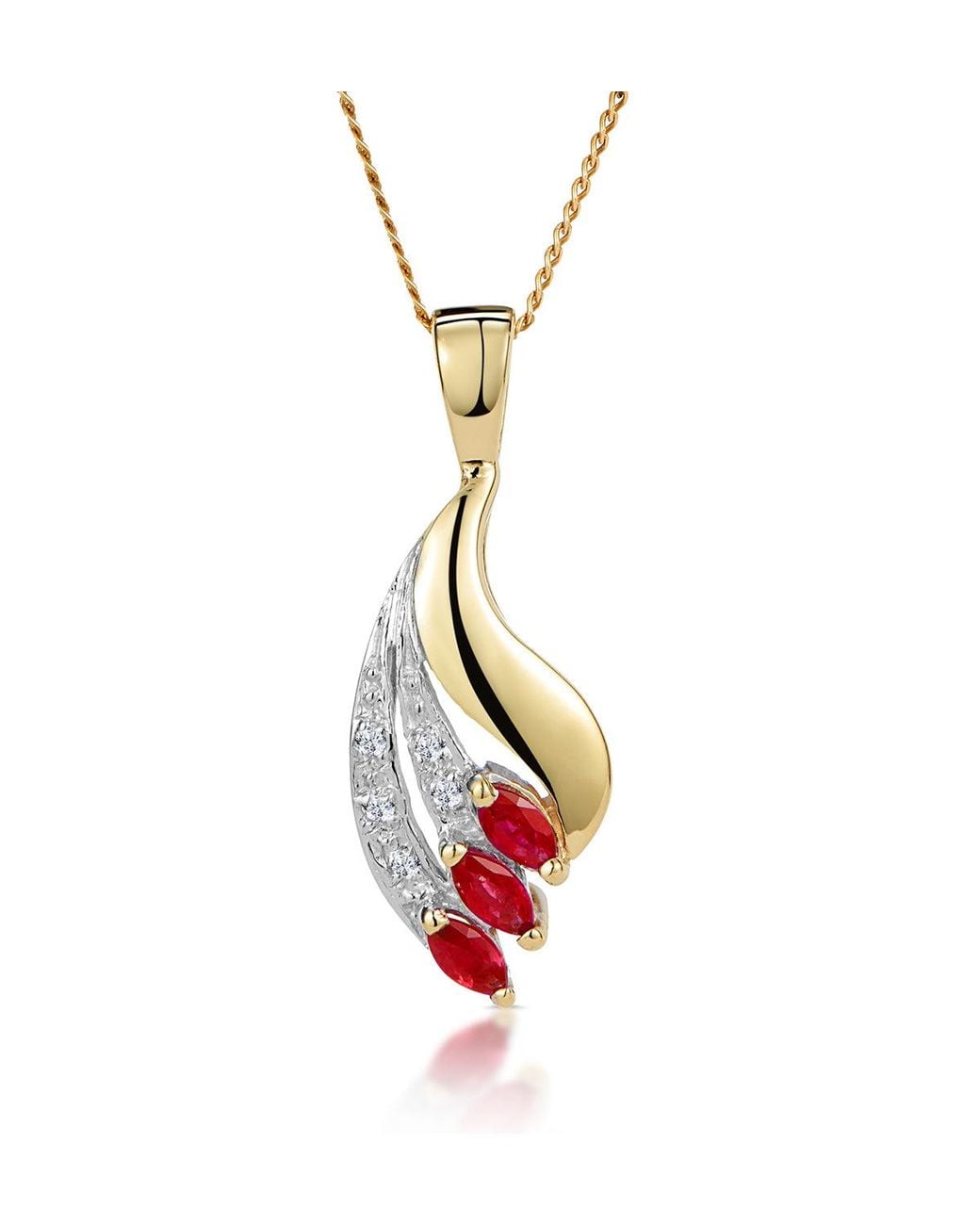 The Diamond Store Metallic Ruby 4 X 2Mm And Diamond 9K Pendant Necklace
