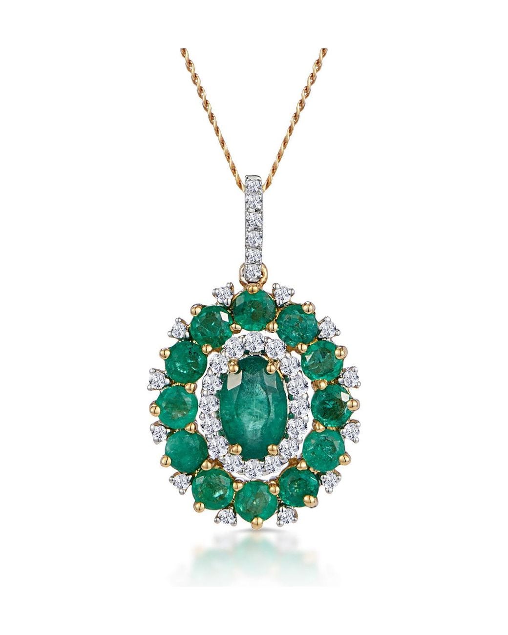 The Diamond Store Green 1.40Ct Emerald Asteria Diamond Halo Pendant Necklace