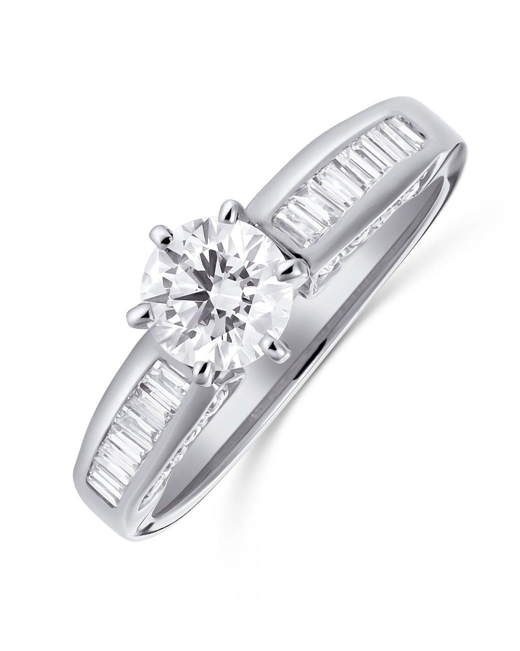 The Diamond Store White 18K Ring Baguette Lab Diamond Set Mount (1.15Ct)