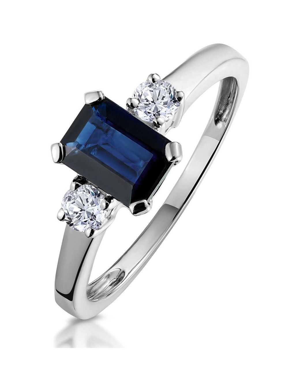 The Diamond Store Blue Sapphire 7 X 5Mm And Diamond 18K Ring