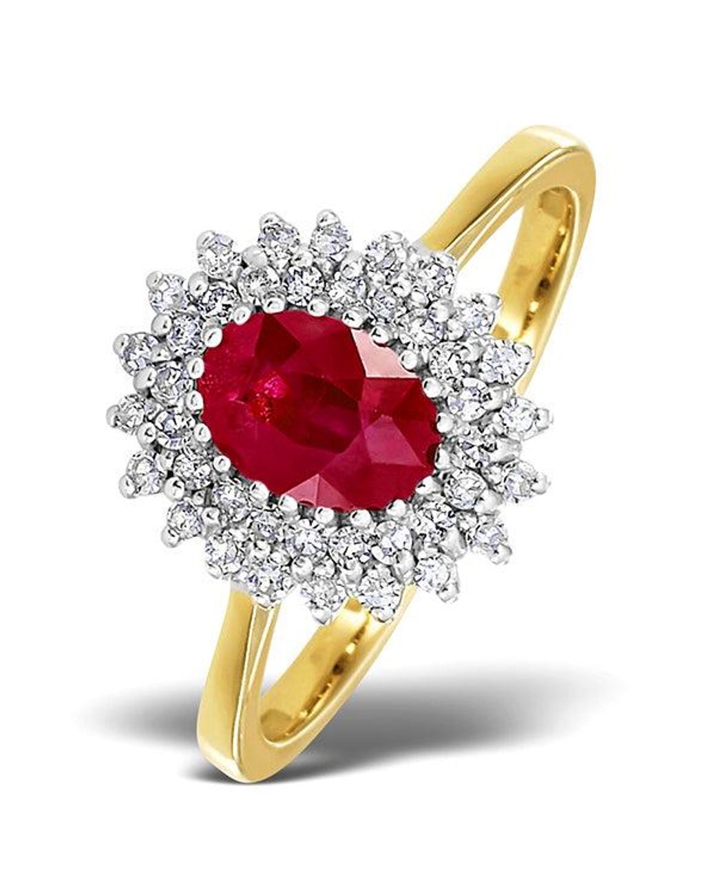 The Diamond Store Red Ruby 7 X 5Mm And Diamond 9K Ring