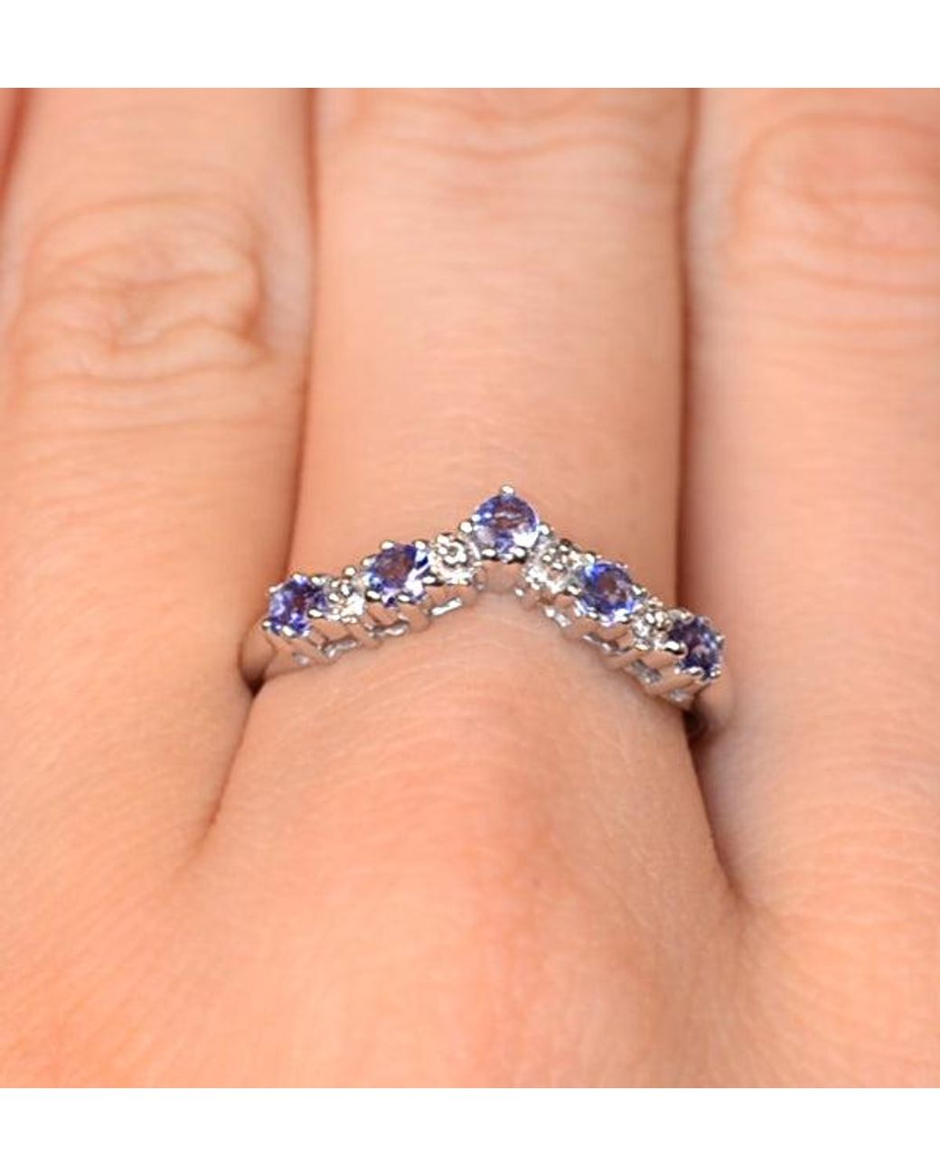 The Diamond Store Blue Diamond And Tanzanite 0.35Ct Wishbone Ring