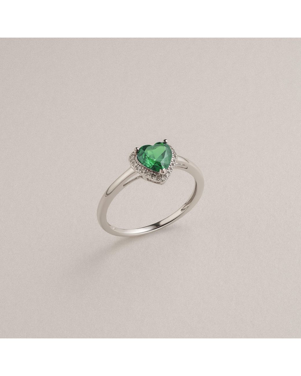 The Diamond Store Green Stellato 0.70Ct Heart Cut Lab Emerald Halo Ring