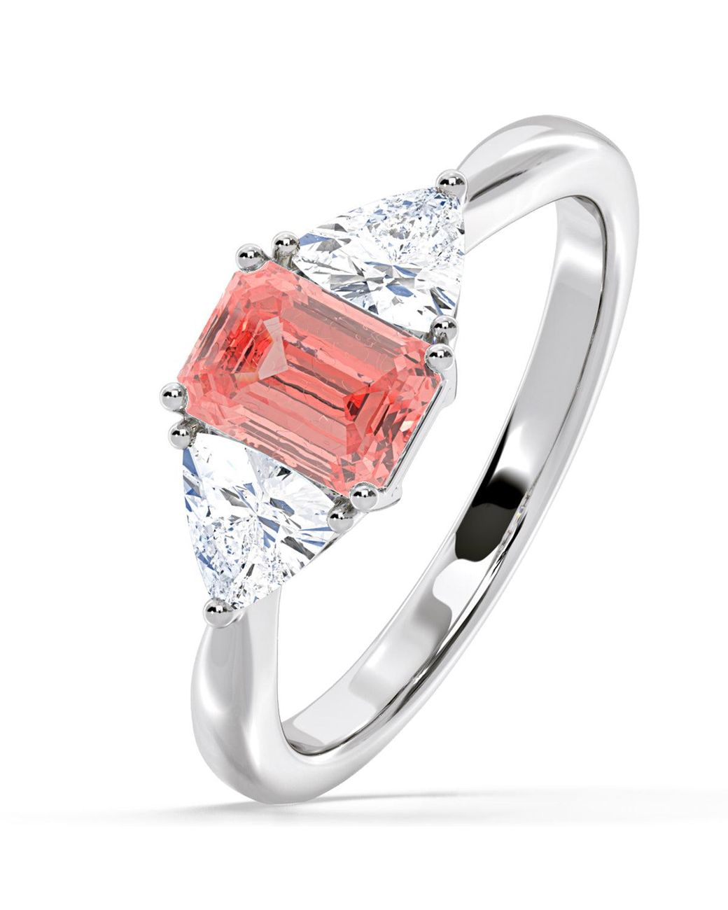 The Diamond Store White Aurora Lab Diamond Emerald Cut And Trillion 1.70Ct Ring