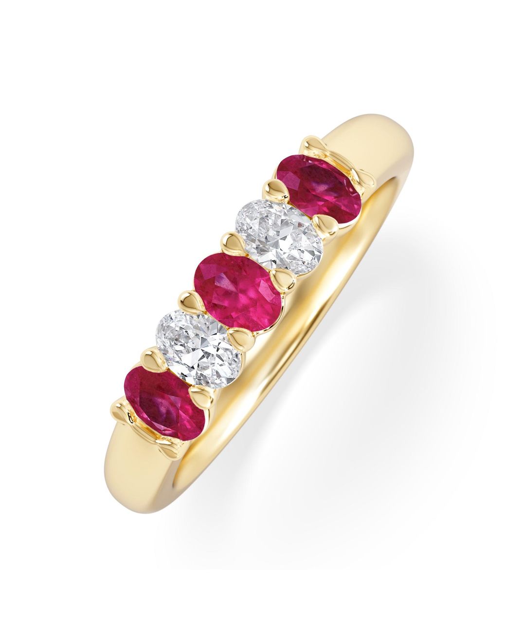 The Diamond Store Pink Solene 0.75Ct Oval Cut Lab Ruby And Lab Diamond Half Band Eternity Ring