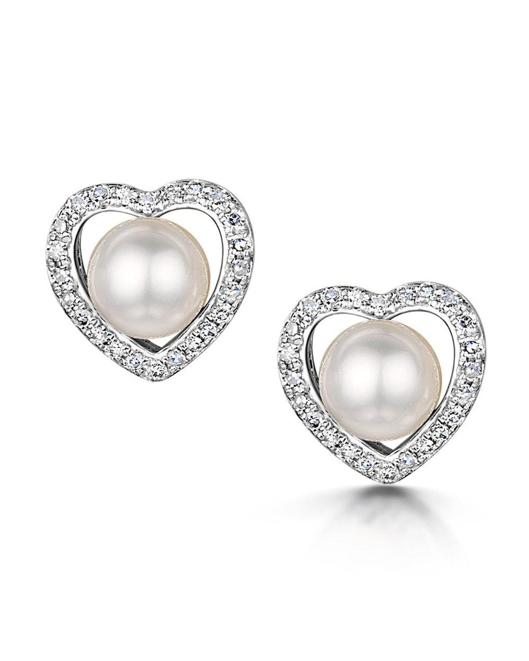 The Diamond Store Metallic Stellato Collection Pearl And Diamond Heart Earrings
