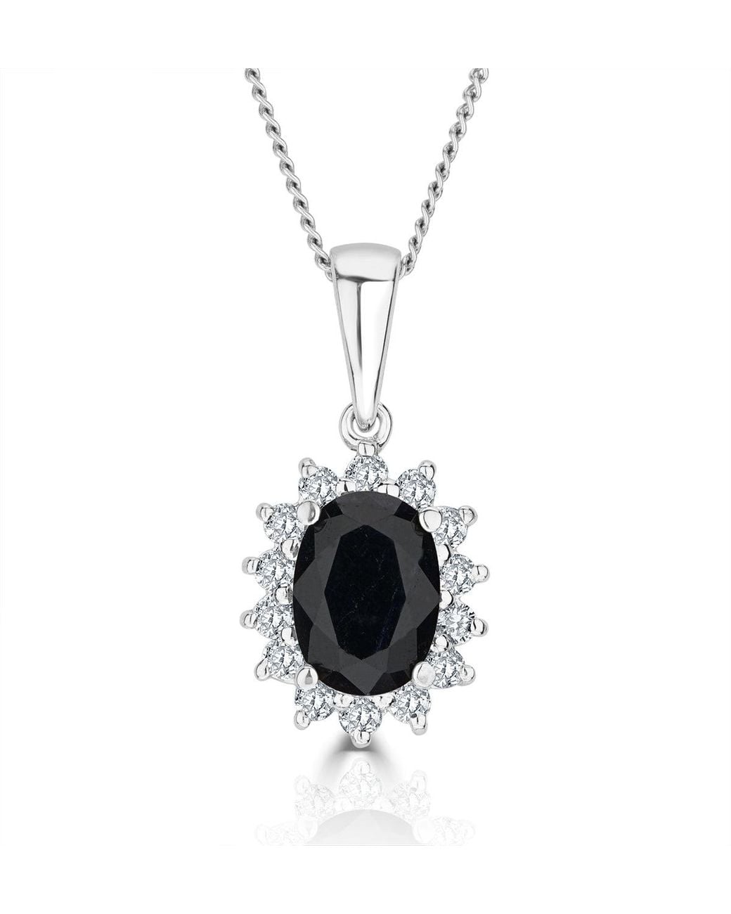 The Diamond Store Metallic Sapphire 7 X 5Mm And Diamond 9K Pendant Necklace
