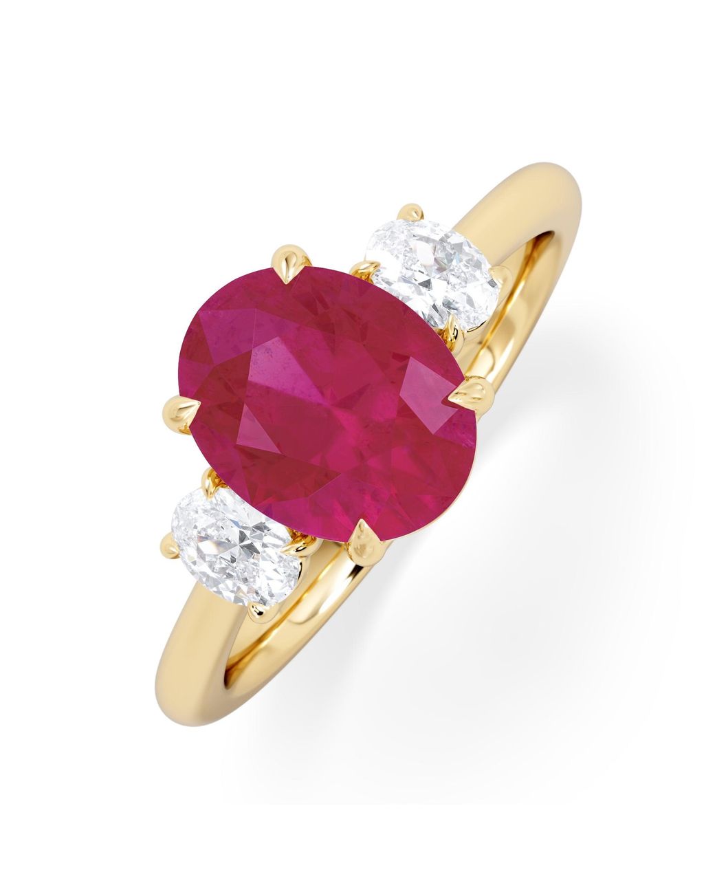 The Diamond Store Pink Solene 2.00Ct Oval Cut Lab Ruby And Lab Diamond 3 Stone Engagement Ring