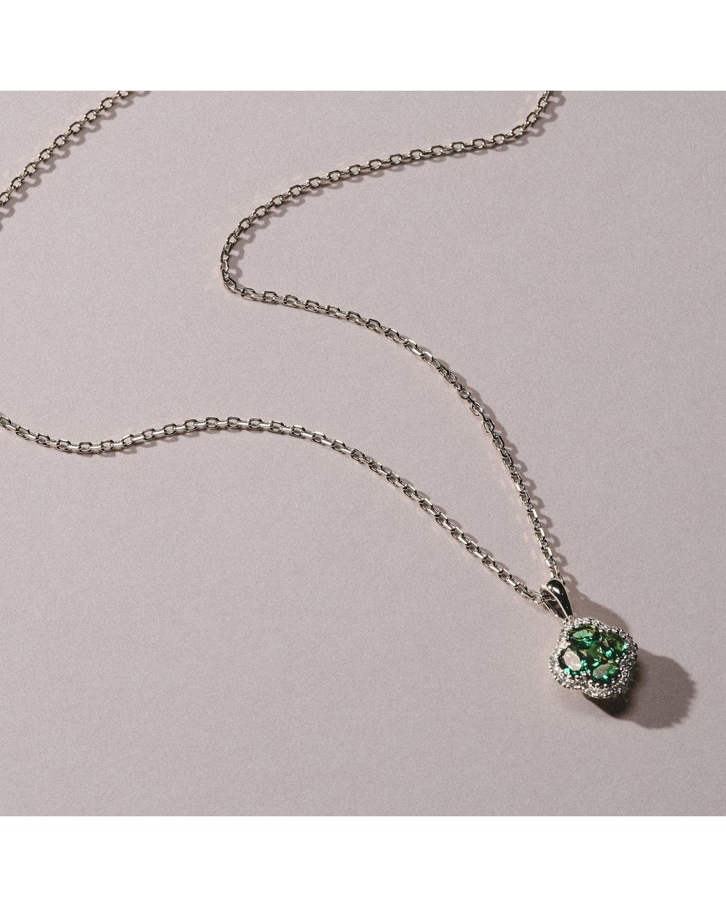 The Diamond Store Green Alegria 0.75Ct Lab Emerald Halo Pendant Necklace