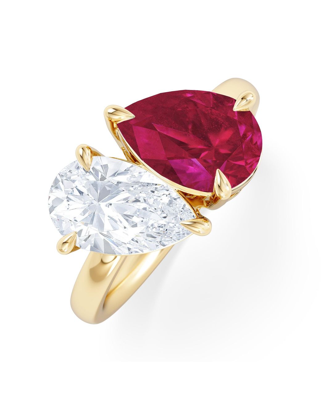 The Diamond Store Metallic Toi Et Moi 1.50Ct Pear Lab Diamond And 2.60Ct Pear Lab Ruby Engagement Ring