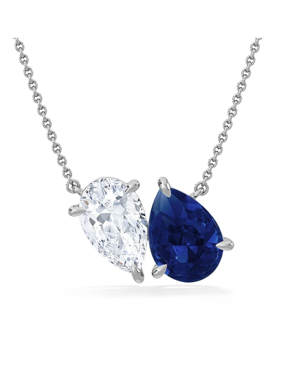 The Diamond Store Blue Toi Et Moi 1.50Ct Pear Lab Diamond And 2.50Ct Pear Lab Sapphire Necklace