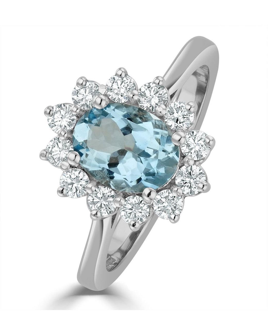 The Diamond Store Blue Aquamarine 1.10Ct And Diamond 0.50Ct 18K Ring