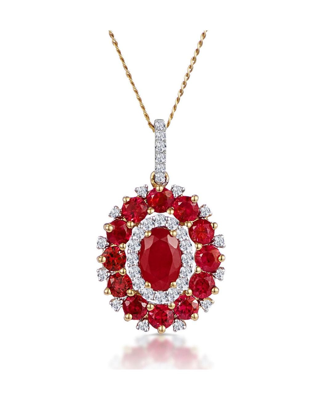 The Diamond Store Red 1.50Ct Ruby Asteria Collection Diamond Halo Pendant Necklace 18K