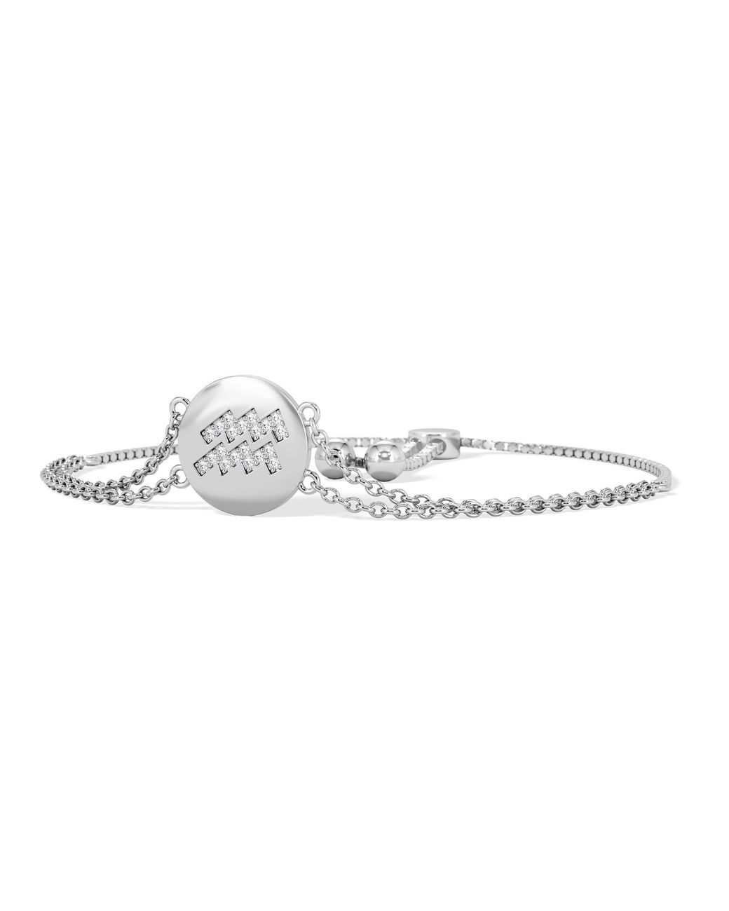 The Diamond Store White Astrology Aquarius 0.07Ct Lab Grown Diamond Adjustable Medallion Bracelet Sterling
