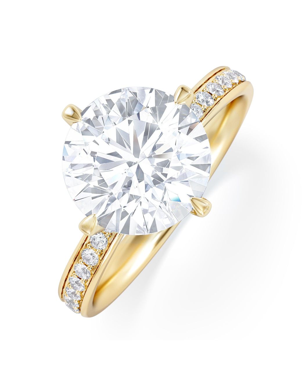 The Diamond Store Metallic Origin Twist 3.00Ct Round Cut Lab Diamond Solitaire Engagement Ring With Side Stones