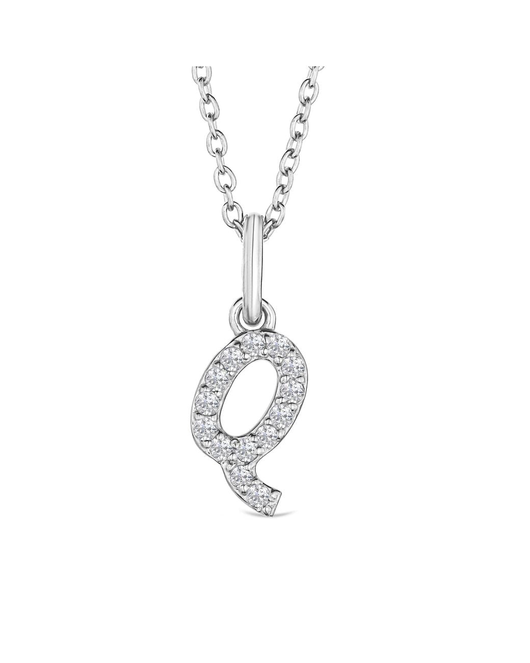 The Diamond Store Metallic Love Letter Initial Q Lab Diamond Necklace Set