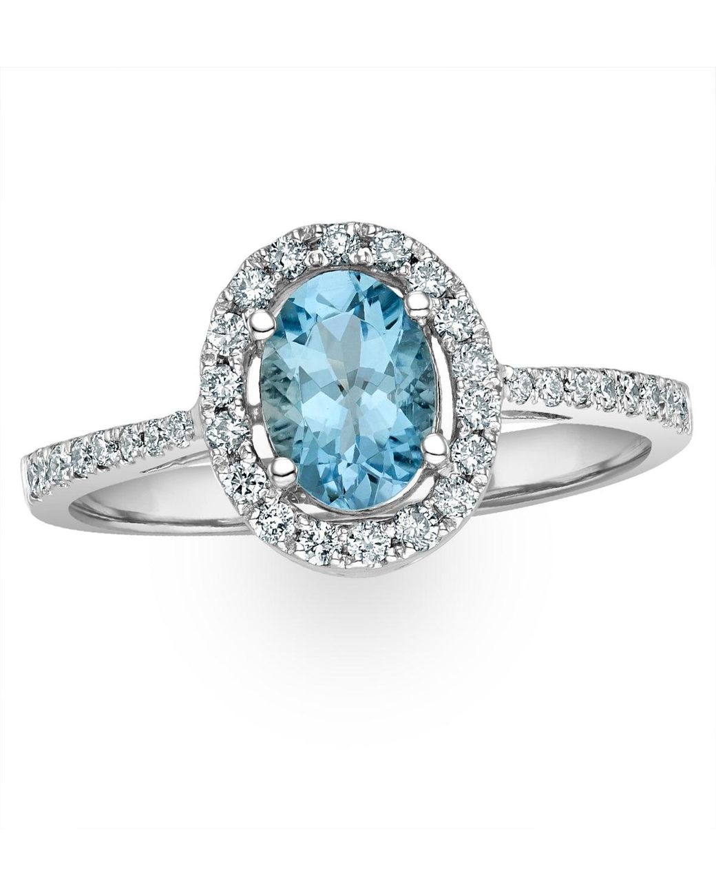 The Diamond Store Blue Aquamarine 0.70Ct And Diamond 18K Ring