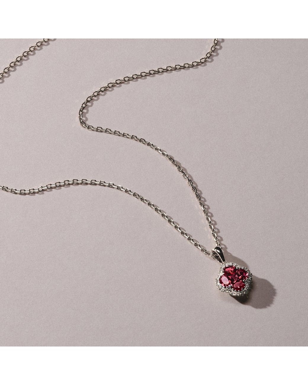 The Diamond Store Red Alegria 0.90Ct Lab Ruby Halo Pendant Necklace