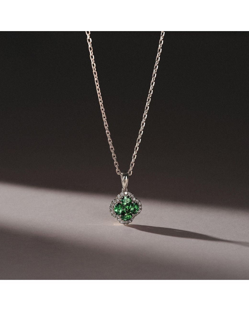 The Diamond Store Green Alegria 0.75Ct Lab Emerald Halo Pendant Necklace