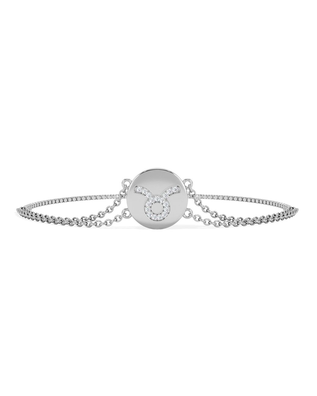 The Diamond Store White Astrology Taurus 0.07Ct Lab Grown Diamond Adjustable Medallion Bracelet Sterling