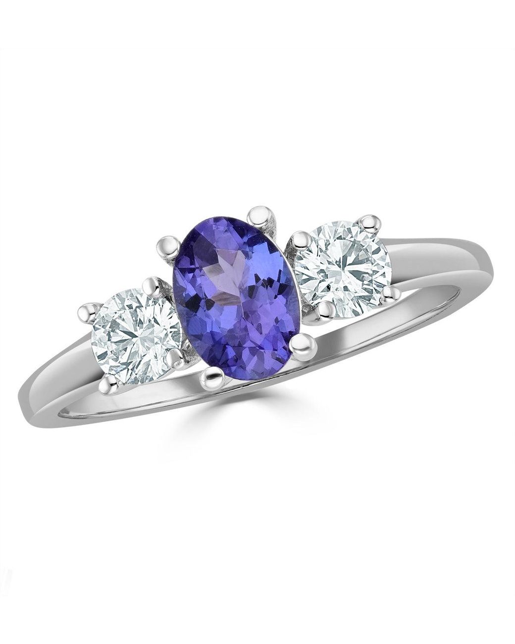 The Diamond Store Blue Tanzanite 7 X 5Mm And Diamond 18K Ring