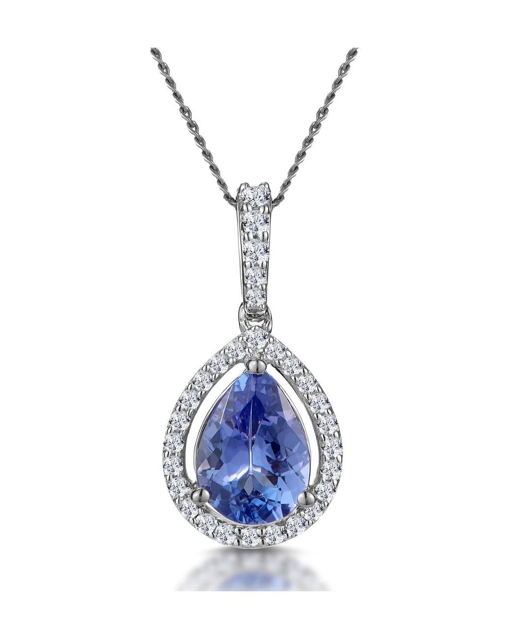 The Diamond Store Blue Tanzanite And Lab Diamond Halo Pear Drop Asteria Necklace