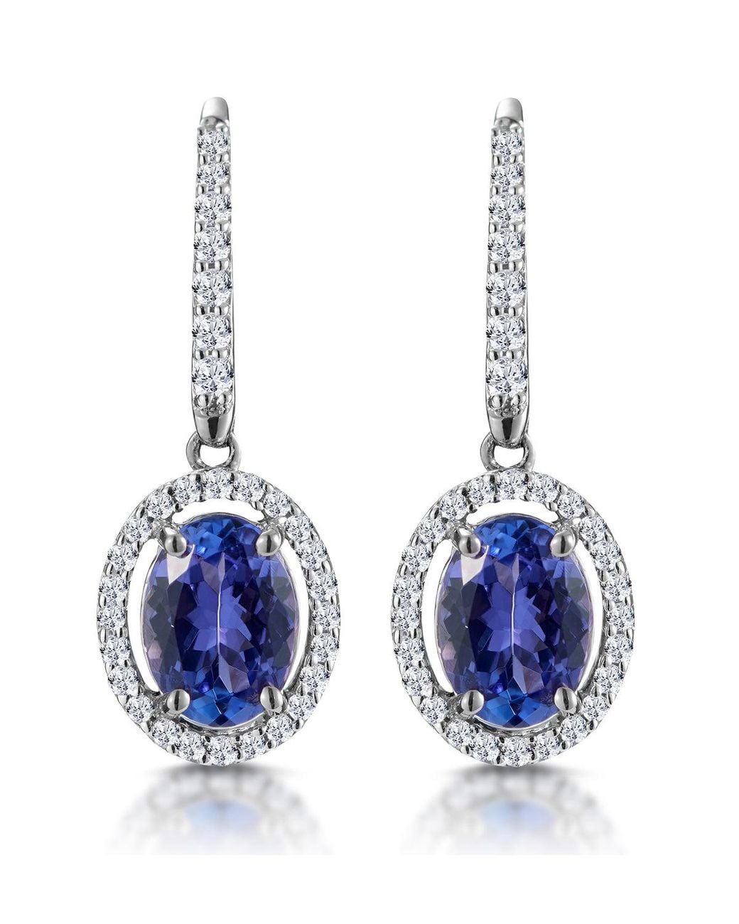 The Diamond Store Blue 1.6Ct Tanzanite (Aaa) And Lab Diamond Halo Earrings 9Kw Asteria