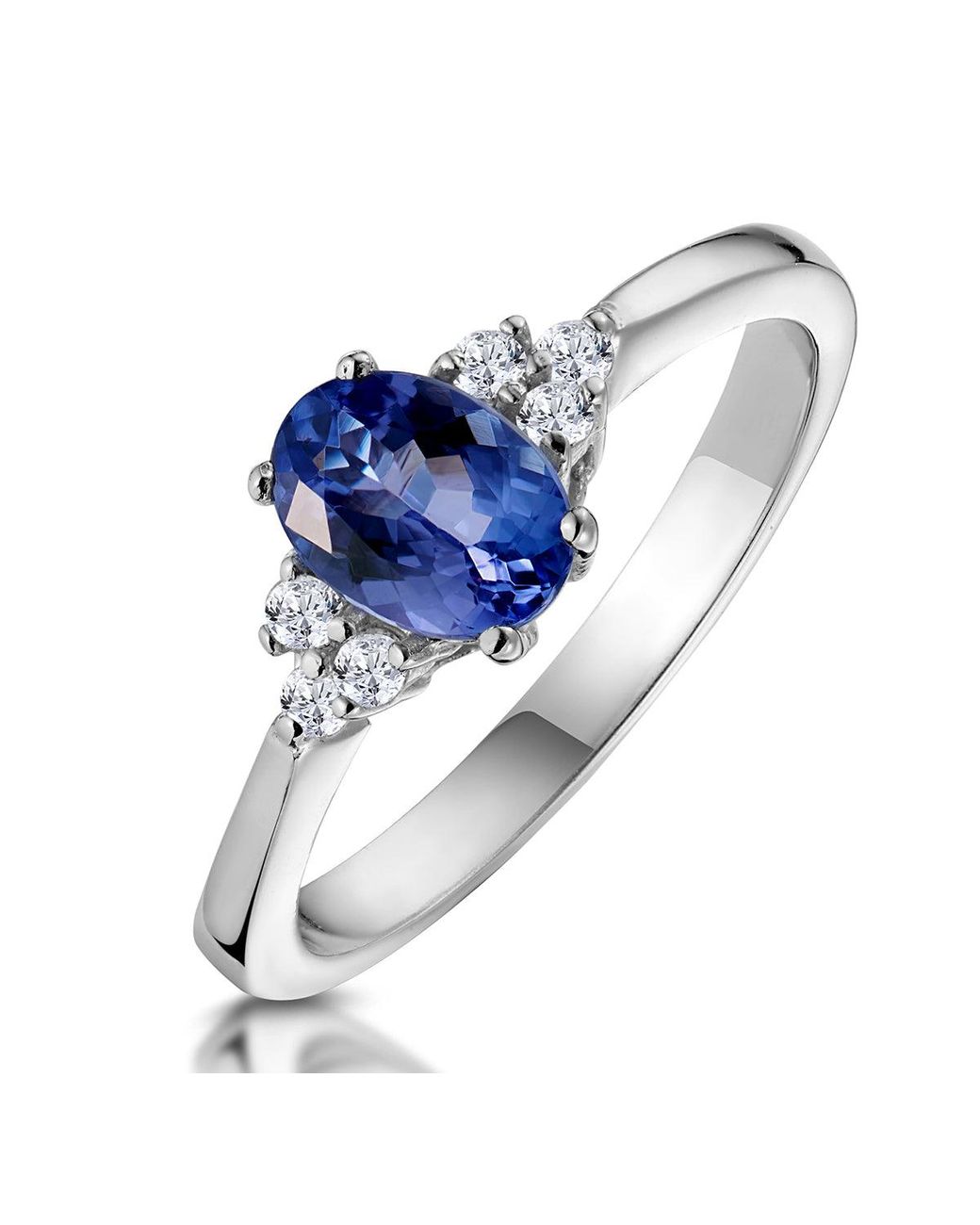 The Diamond Store Blue Tanzanite 7 X 5Mm And Diamond 18K Ring N3493Y