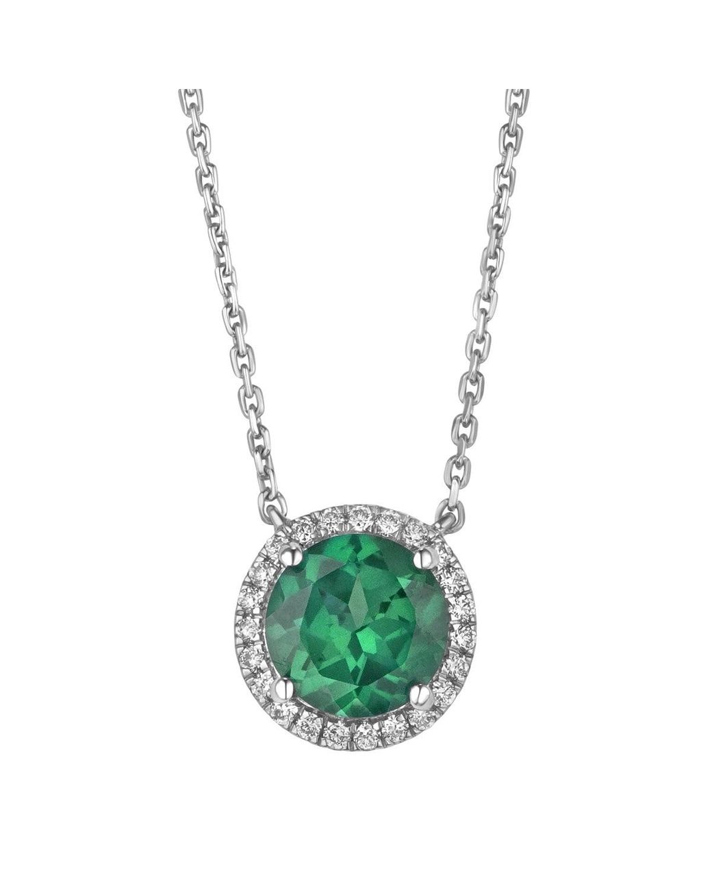 The Diamond Store Green Astra 2.30Ct Lab Emerald And Diamond Halo Round Cut Necklace
