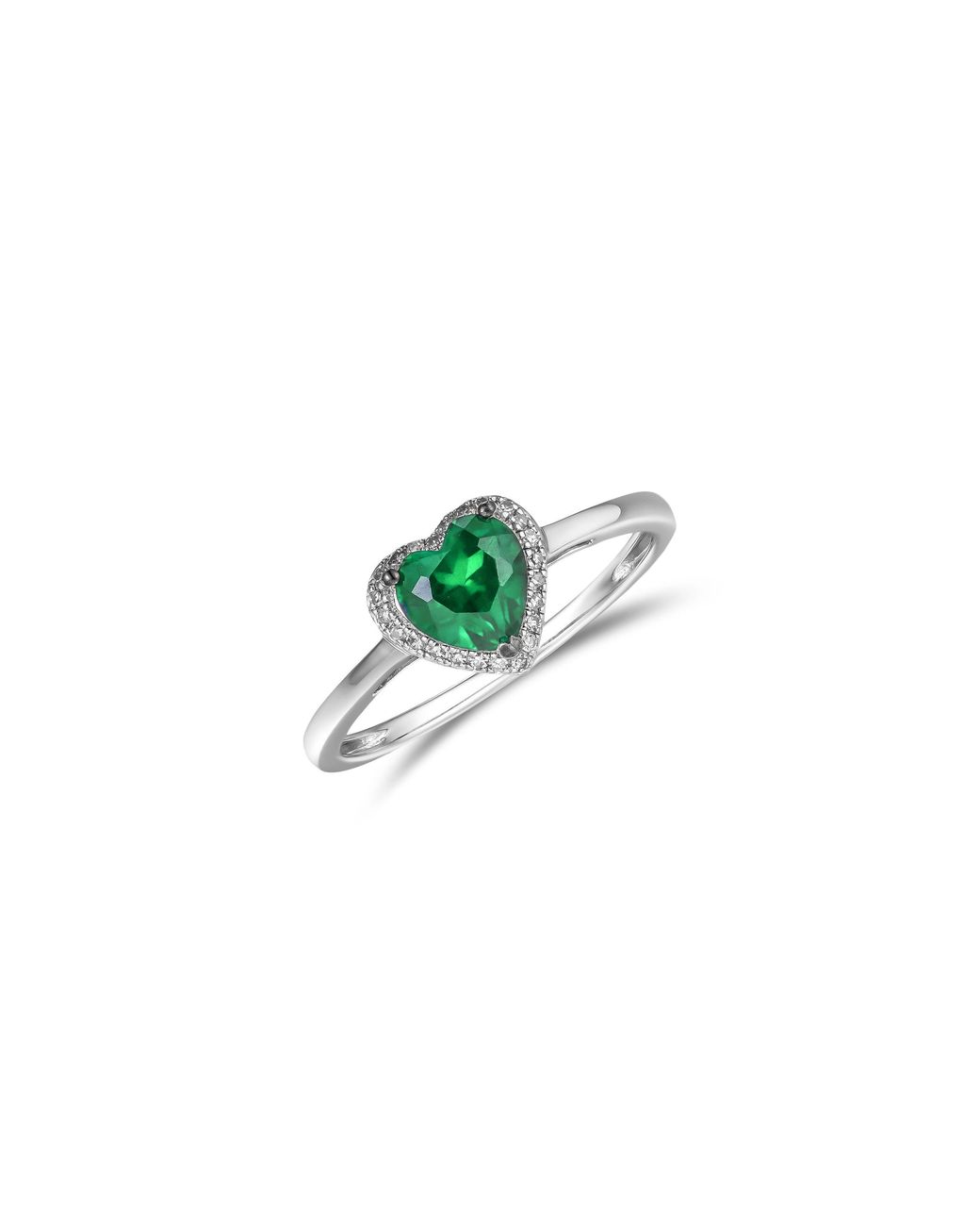 The Diamond Store Green Stellato 0.70Ct Heart Cut Lab Emerald Halo Ring