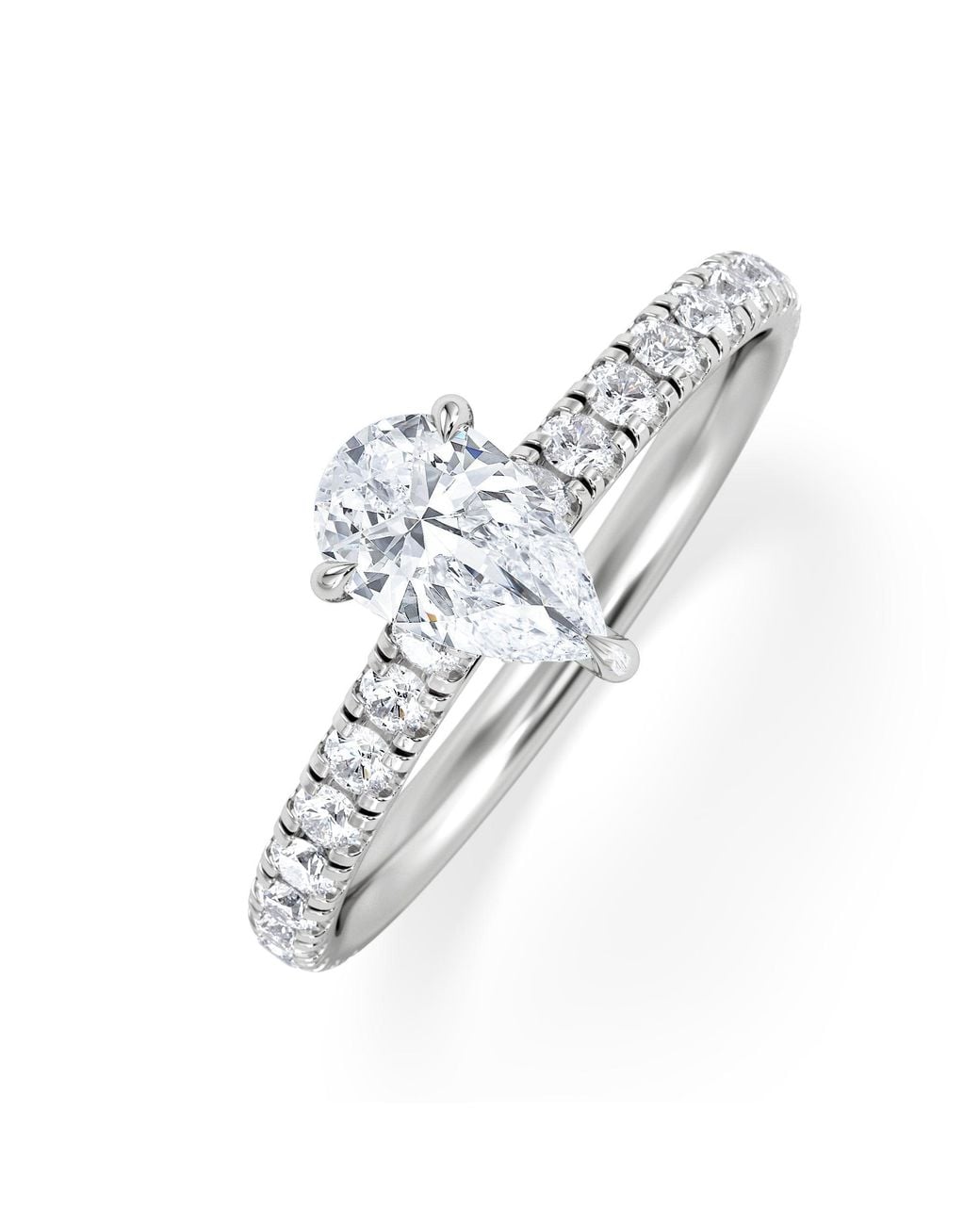 The Diamond Store White Amora Pear 0.97Ct Hidden Halo Lab Diamond Engagement Ring With Side Stones Set