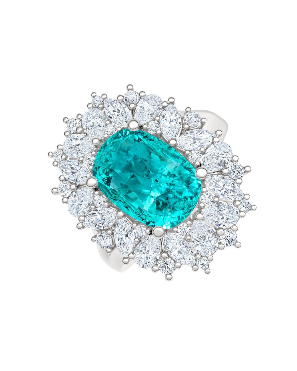 The Diamond Store Blue 6.10Ct Oval Cut Lab Paraíba Yag Halo Ring