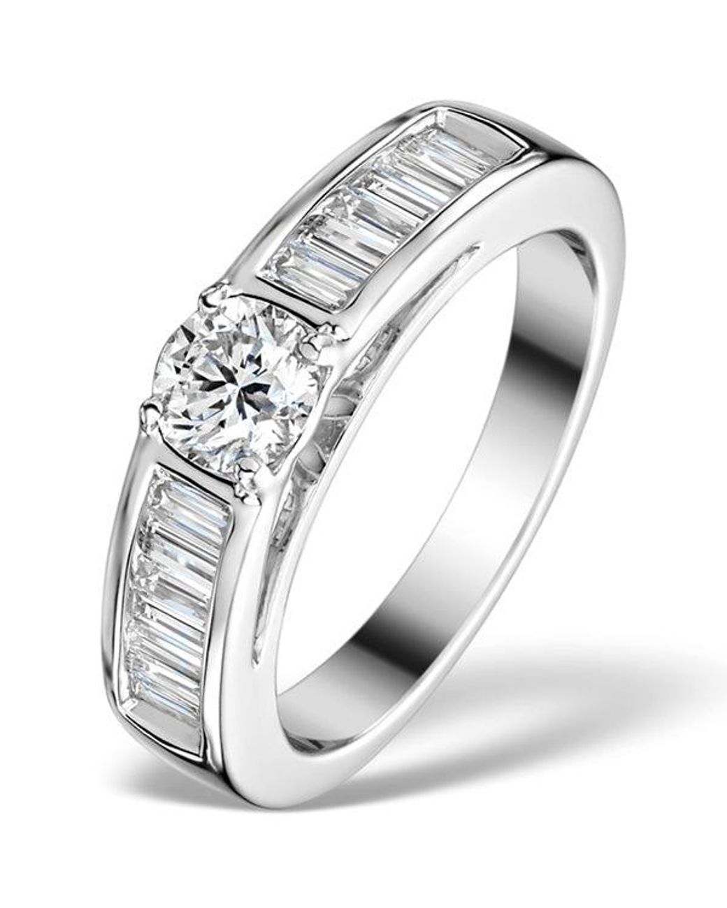 The Diamond Store Metallic Sidestone Lab Diamond Ring Yasmin 1Ct H/Si1 Baguette 18Kw