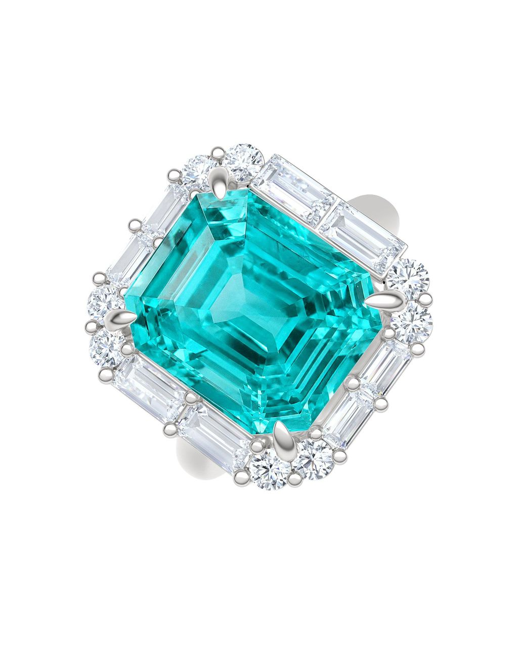 The Diamond Store Blue 7.00Ct Emerald Cut Lab Paraíba Yag Halo Ring