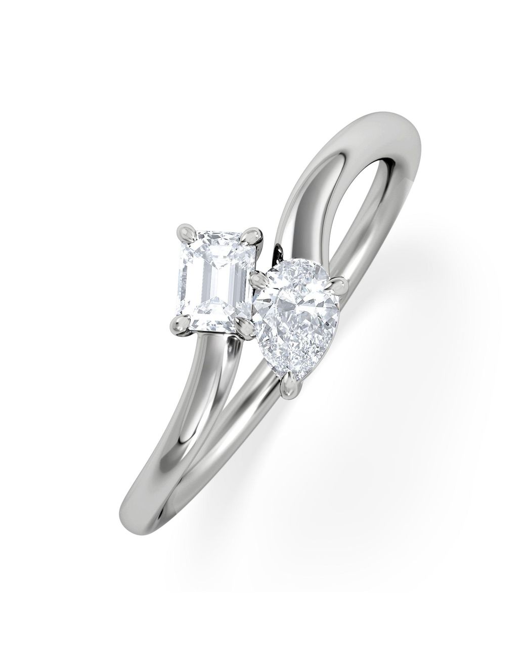 The Diamond Store White Toi Et Moi Emerald And Pear Cut Lab Diamond Ring 0.30Ct F/Vs