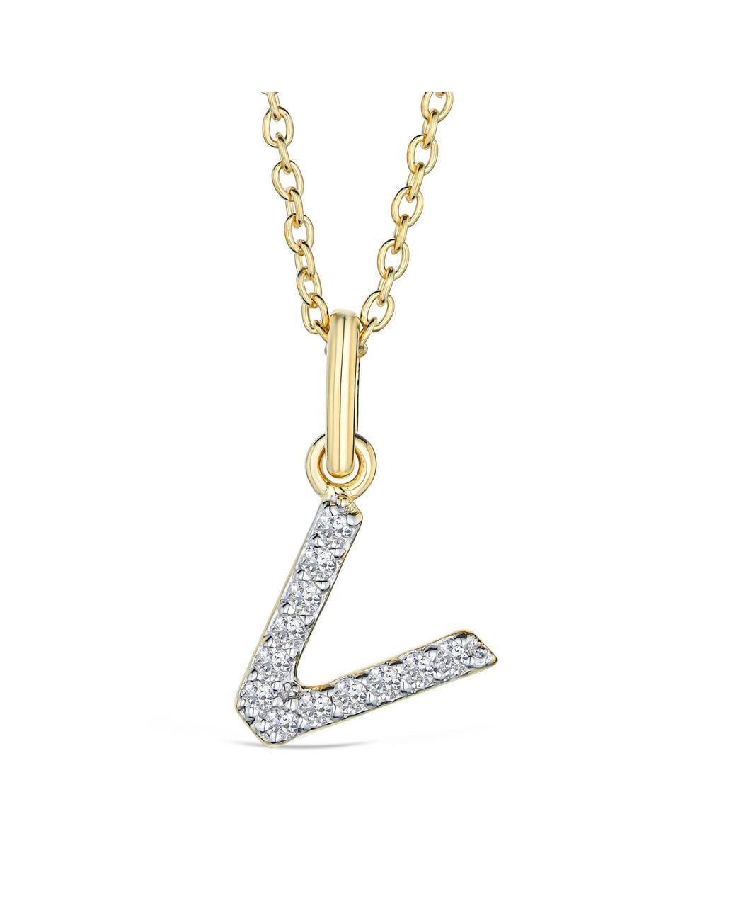 The Diamond Store Metallic Love Letter Initial V Lab Diamond Necklace Set